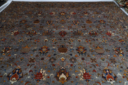 400 x 590 cm | Large Over Size Oriental Floral Gray Afghan Tribal Hand Knotted Wool Carpet
