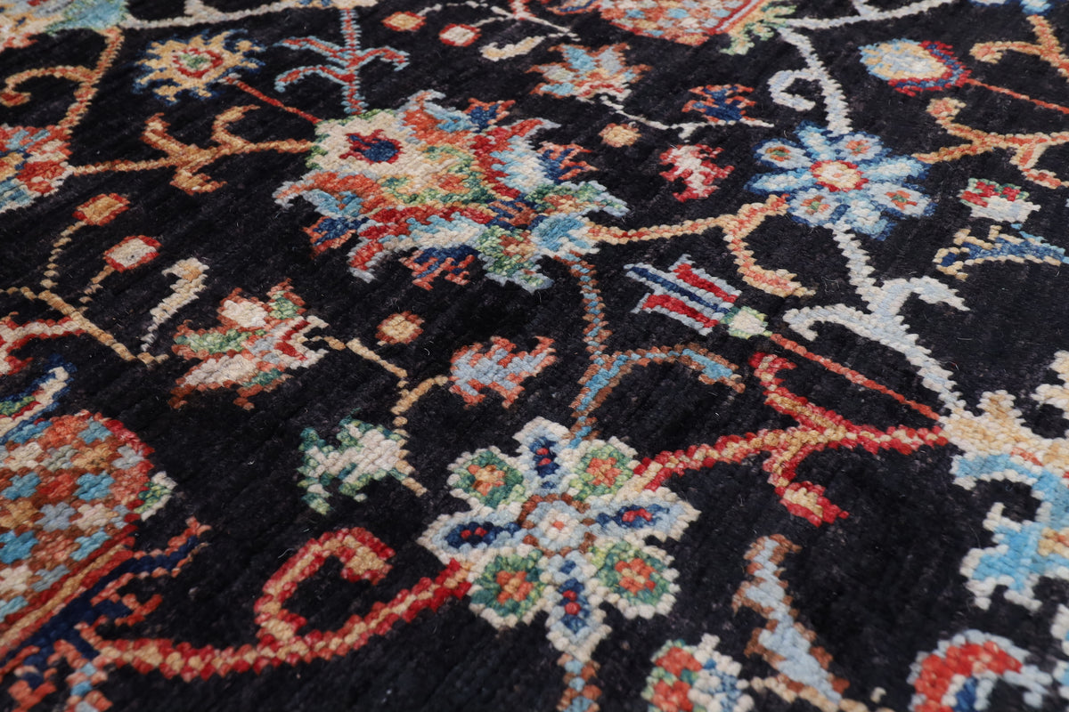 144 x 197 cm | Black Sultani Afghan Veg Dye Wool carpet