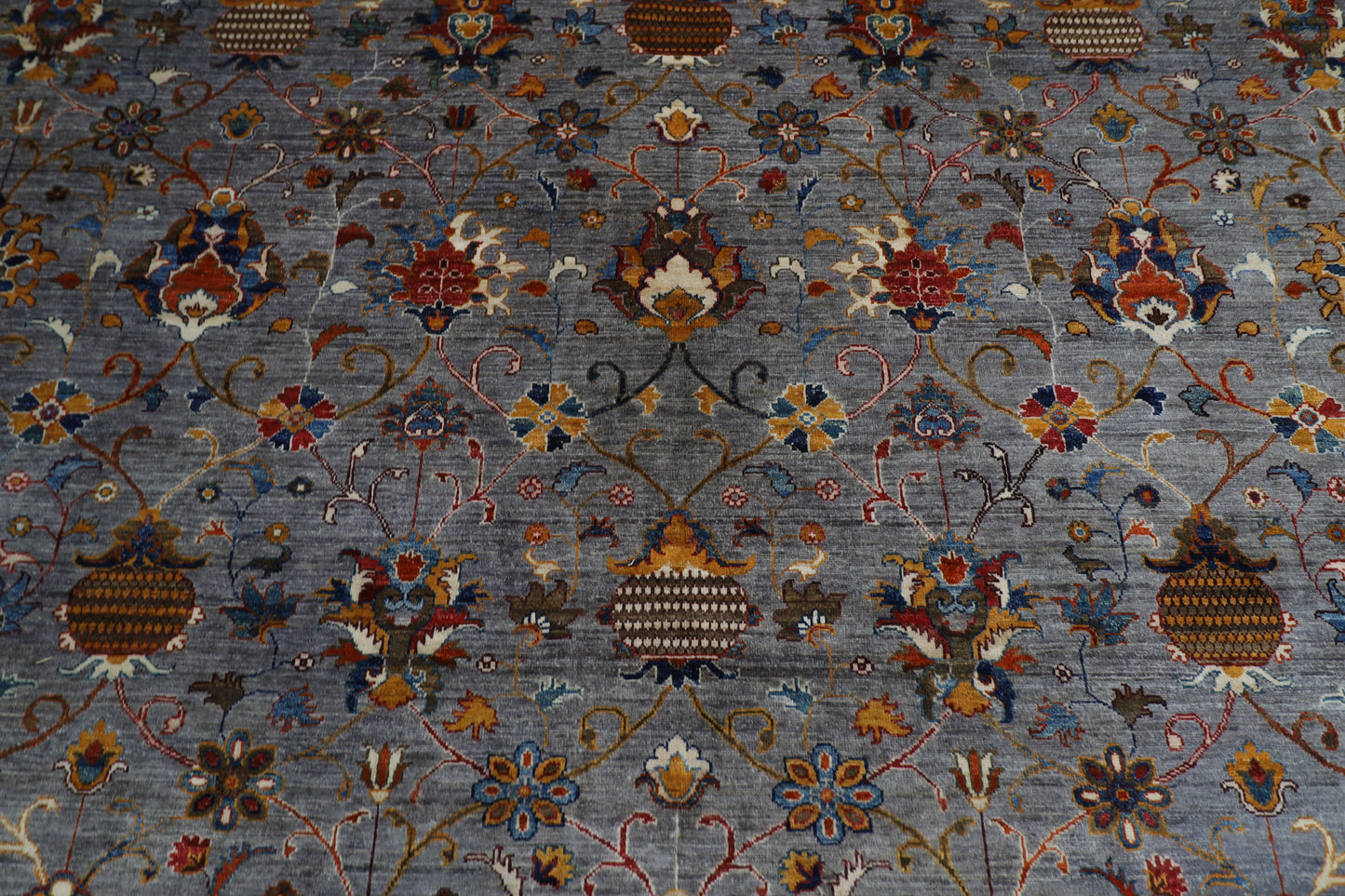 400 x 590 cm | Large Over Size Oriental Floral Gray Afghan Tribal Hand Knotted Wool Carpet