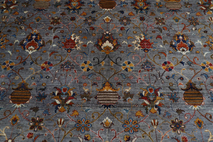 400 x 590 cm | Large Over Size Oriental Floral Gray Afghan Tribal Hand Knotted Wool Carpet