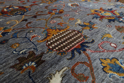400 x 590 cm | Large Over Size Oriental Floral Gray Afghan Tribal Hand Knotted Wool Carpet