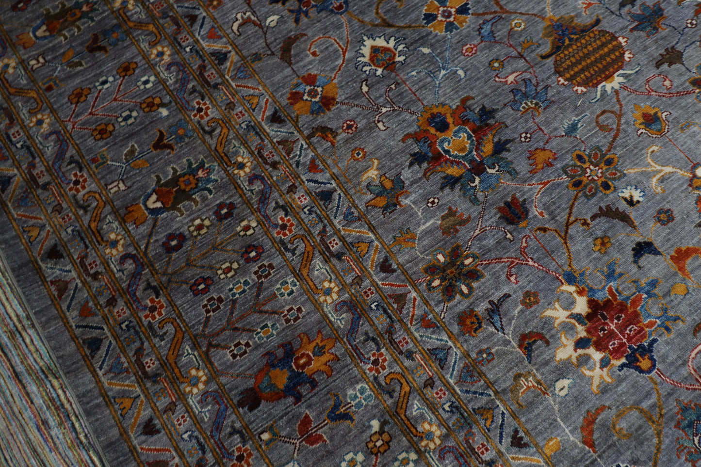 400 x 590 cm | Large Over Size Oriental Floral Gray Afghan Tribal Hand Knotted Wool Carpet