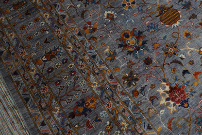 400 x 590 cm | Large Over Size Oriental Floral Gray Afghan Tribal Hand Knotted Wool Carpet