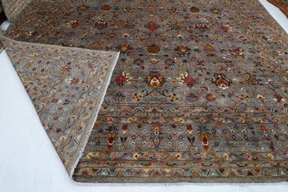 400 x 590 cm | Large Over Size Oriental Floral Gray Afghan Tribal Hand Knotted Wool Carpet