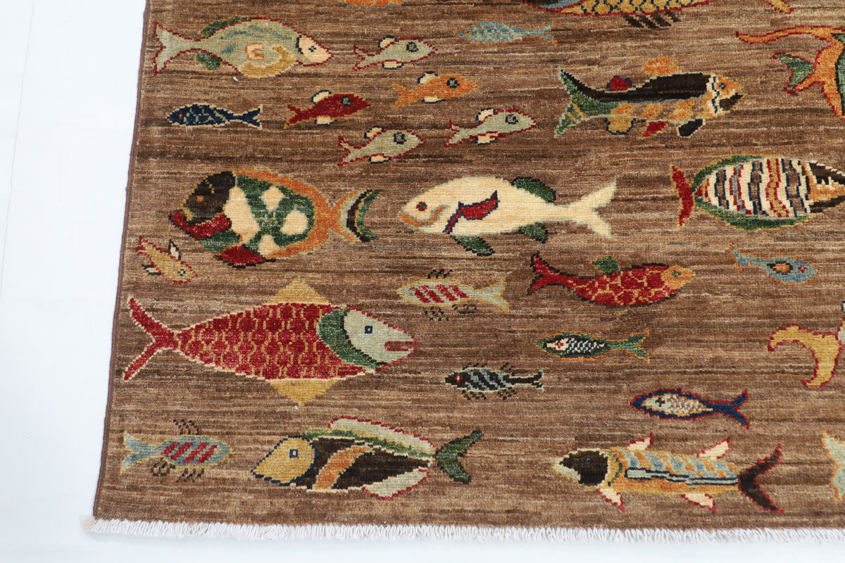 202 x 300 cm | Fish Party Afghan Veg Dye Wool carpet