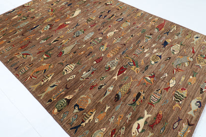 202 x 300 cm | Fish Party Afghan Veg Dye Wool carpet