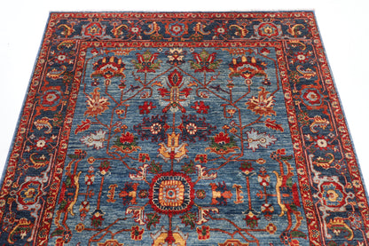 154 x 213 cm | Blue Afghan Veg Dye Wool carpet
