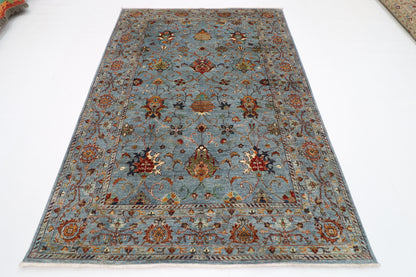 174 x 246 cm | Sultani Blueish Grey Afghan Hand Knotted Carpet