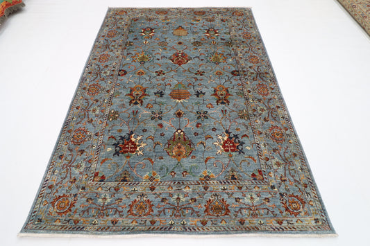 174 x 246 cm | Sultani Blueish Grey Afghan Hand Knotted Carpet