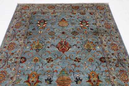 174 x 246 cm | Sultani Blueish Grey Afghan Hand Knotted Carpet