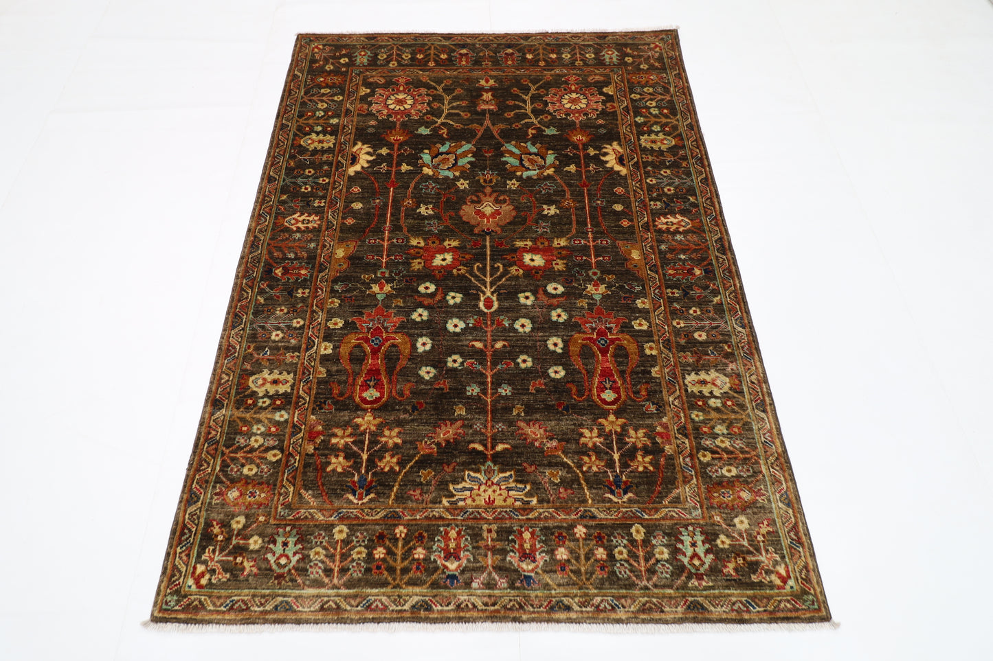 128 x 178 cm | Sultani Brown Afghan Hand Knotted Carpet