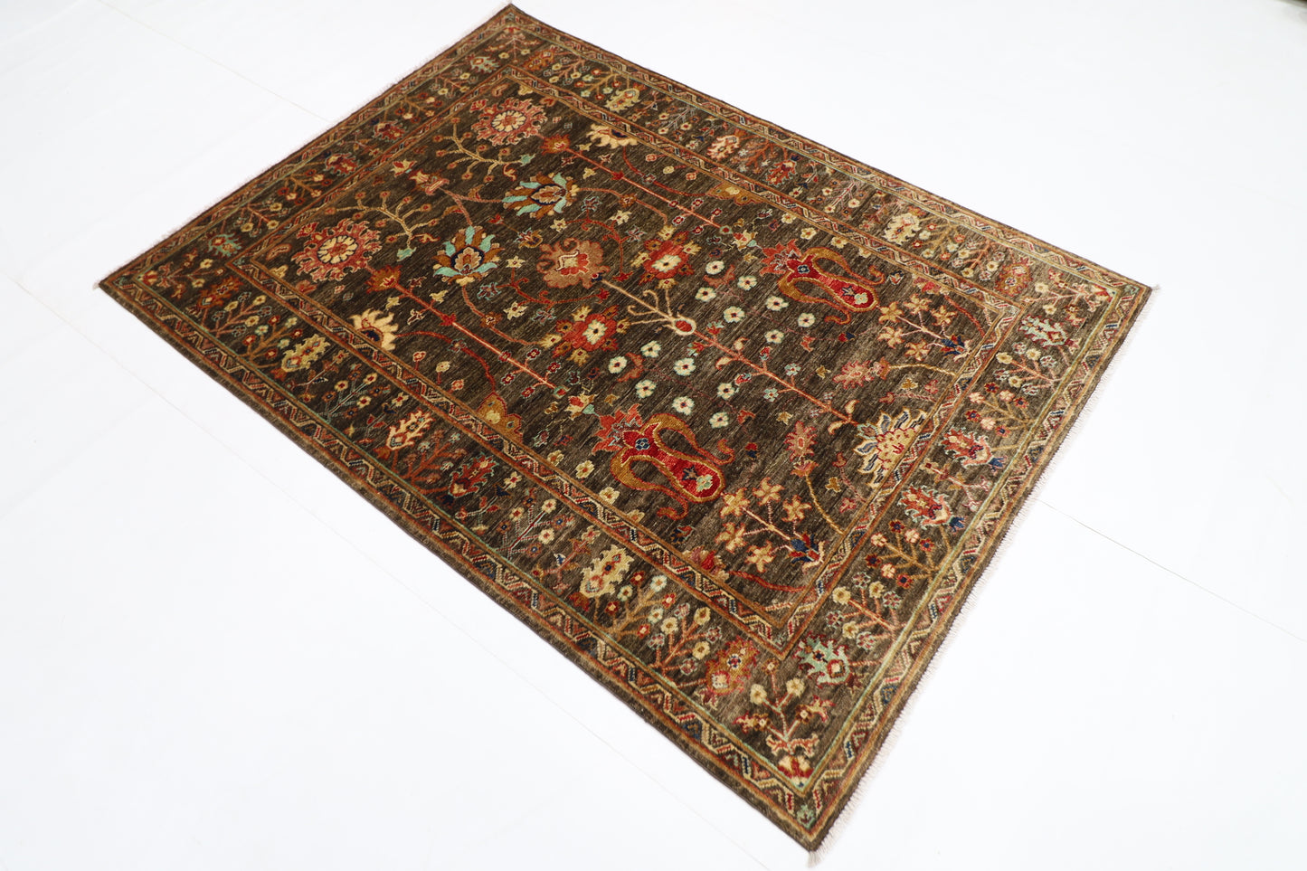 128 x 178 cm | Sultani Brown Afghan Hand Knotted Carpet