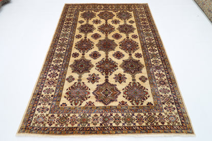 173 x 242 cm | Kazak Beige Afghan Hand Knotted Carpet