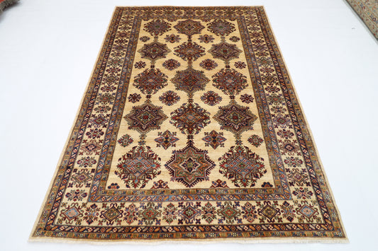 173 x 242 cm | Kazak Beige Afghan Hand Knotted Carpet