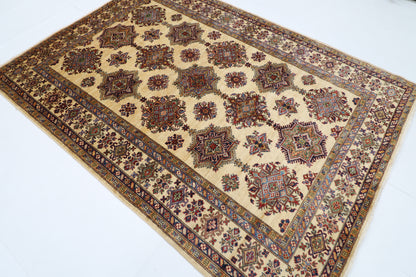 173 x 242 cm | Kazak Beige Afghan Hand Knotted Carpet