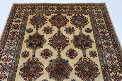 173 x 242 cm | Kazak Beige Afghan Hand Knotted Carpet