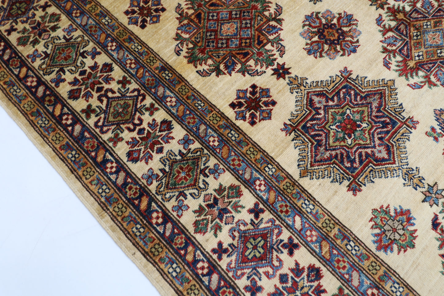 173 x 242 cm | Kazak Beige Afghan Hand Knotted Carpet