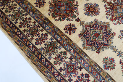 173 x 242 cm | Kazak Beige Afghan Hand Knotted Carpet
