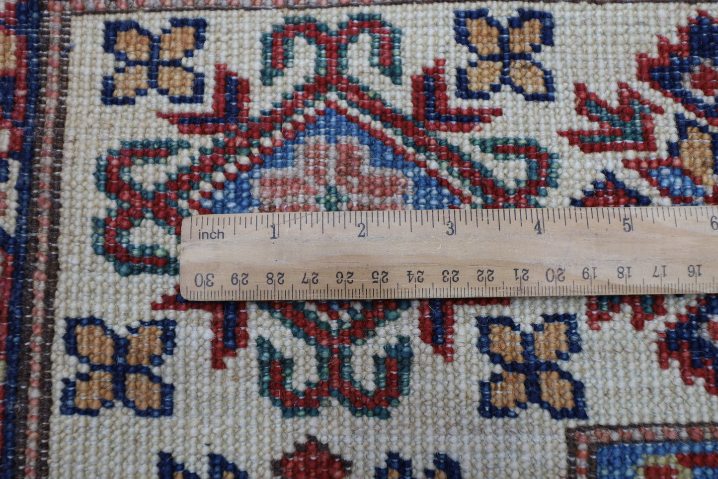 173 x 242 cm | Kazak Beige Afghan Hand Knotted Carpet