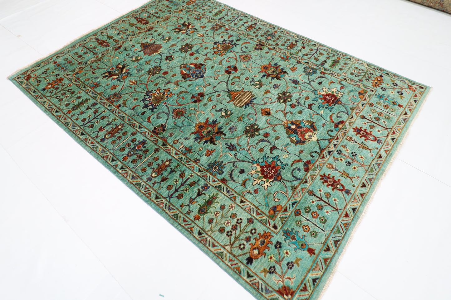 178 x 238 cm | Sultani Turquoise Afghan Hand Knotted Carpet