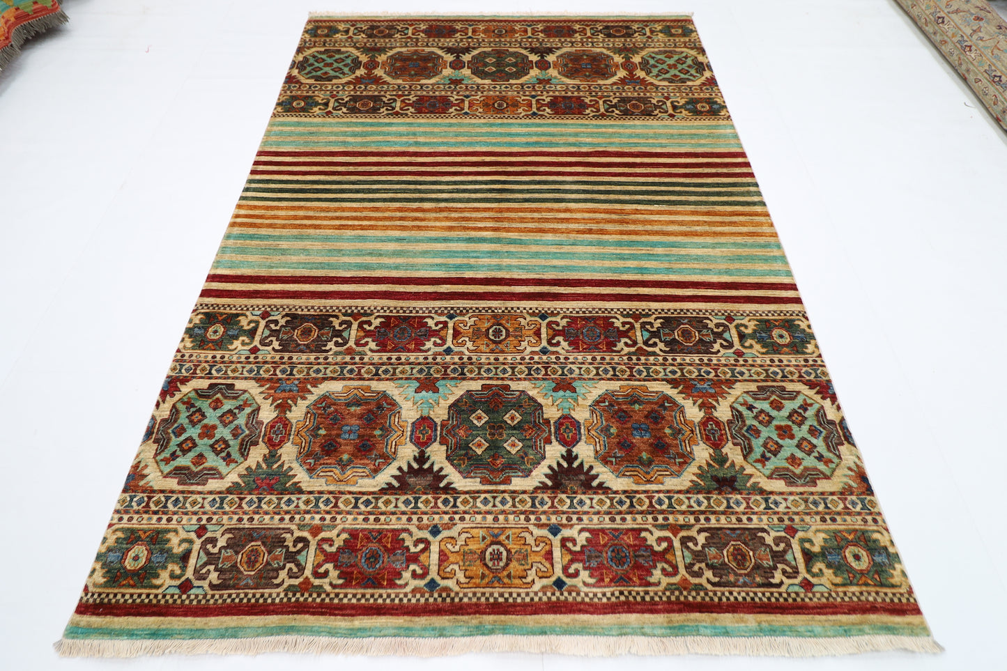 177 x 255 cm | Khorjun Beige Afghan Hand Knotted Carpet