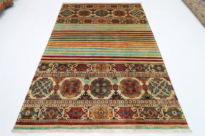177 x 255 cm | Khorjun Beige Afghan Hand Knotted Carpet