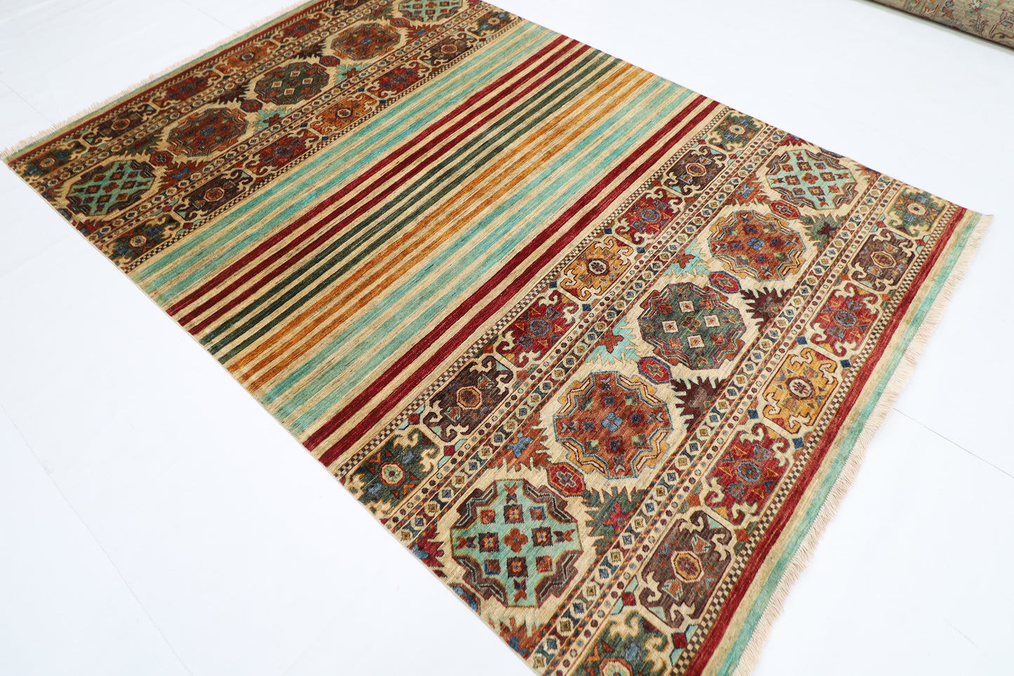 177 x 255 cm | Khorjun Beige Afghan Hand Knotted Carpet