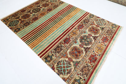 177 x 255 cm | Khorjun Beige Afghan Hand Knotted Carpet