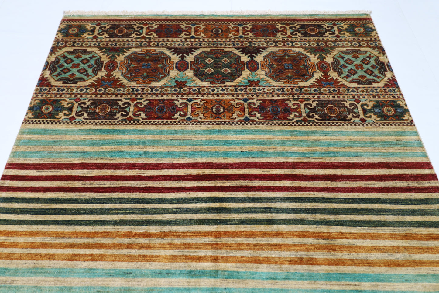 177 x 255 cm | Khorjun Beige Afghan Hand Knotted Carpet