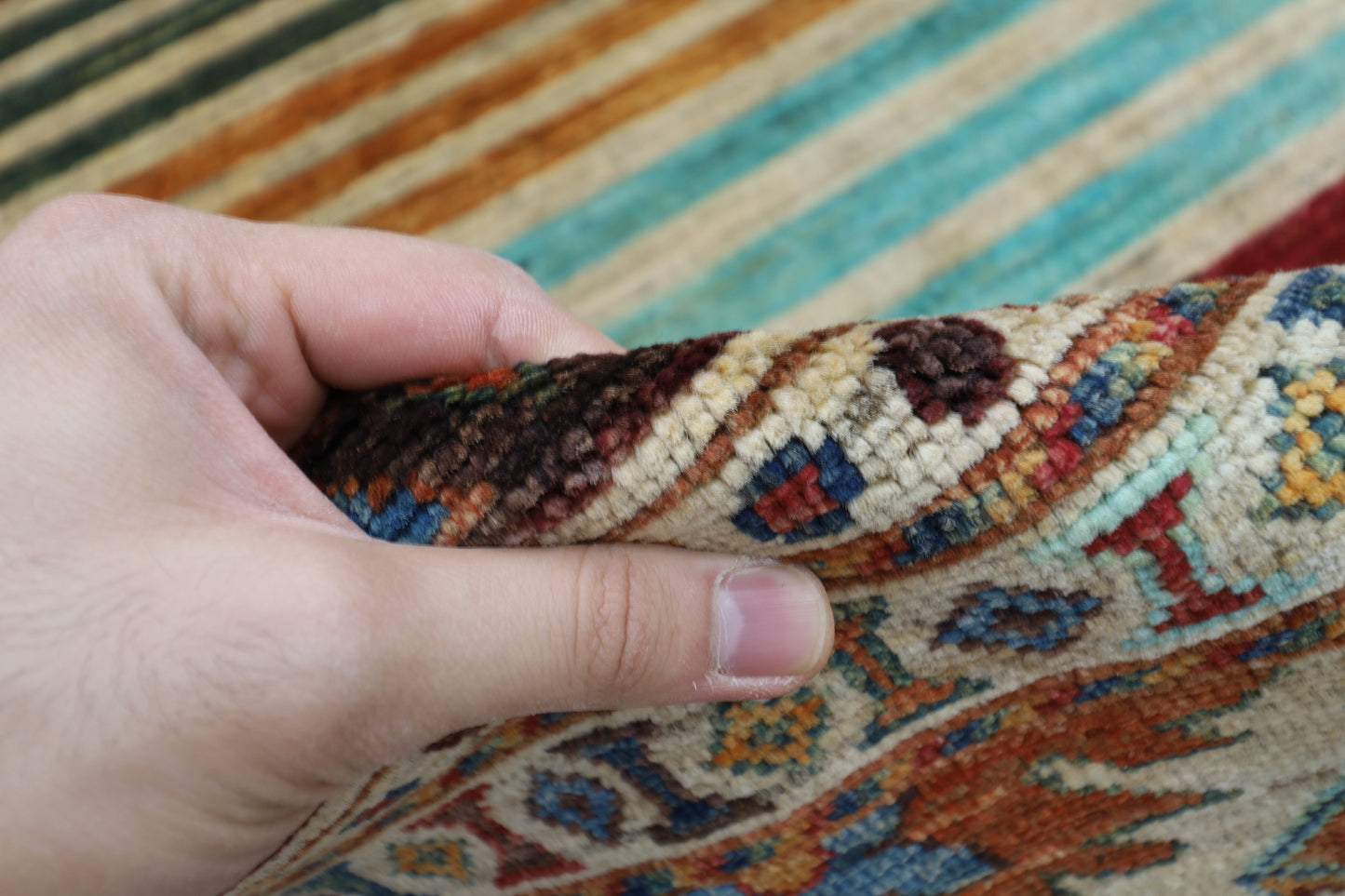 177 x 255 cm | Khorjun Beige Afghan Hand Knotted Carpet