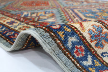 80 x 289 cm | Kazak Blueish Grey Afghan Hand Knotted Runner