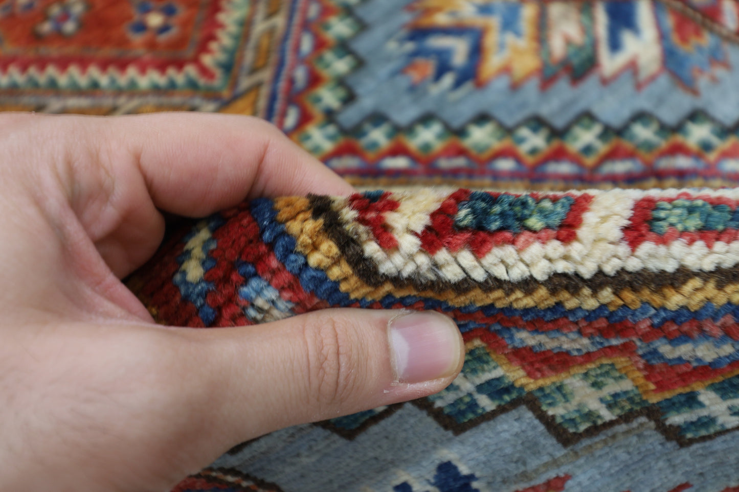 80 x 289 cm | Kazak Blueish Grey Afghan Hand Knotted Runner