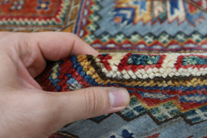 80 x 289 cm | Kazak Blueish Grey Afghan Hand Knotted Runner