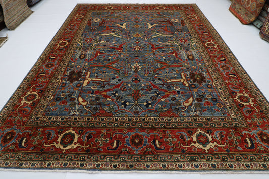 272 x 368 cm | Oriental Floral Blue Afghan Tribal Hand Knotted Wool Carpet