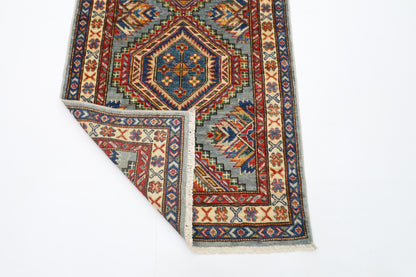 80 x 289 cm | Kazak Blueish Grey Afghan Hand Knotted Runner