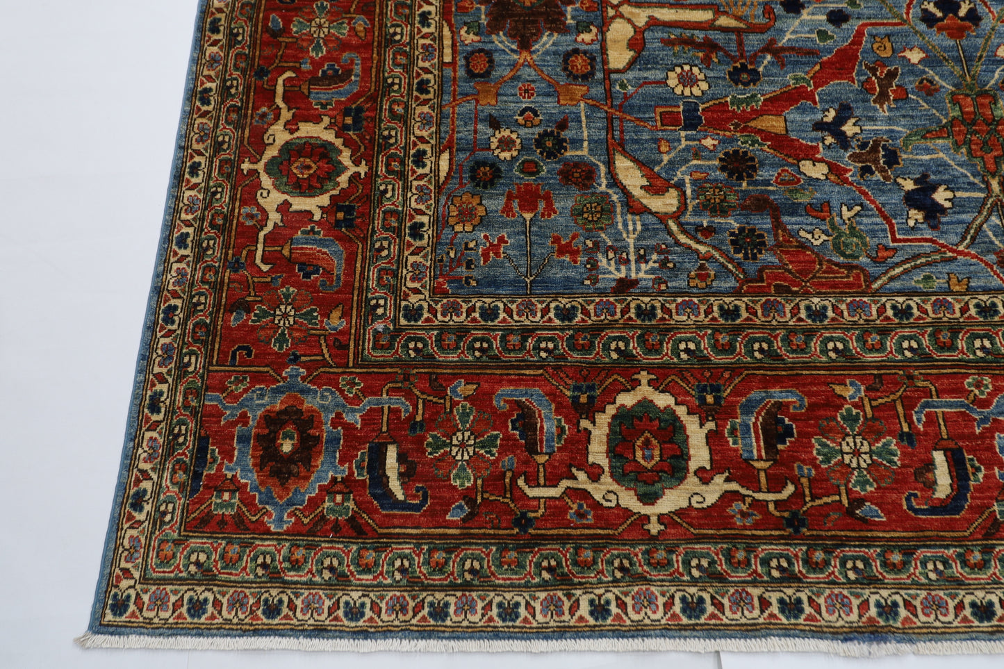 272 x 368 cm | Oriental Floral Blue Afghan Tribal Hand Knotted Wool Carpet