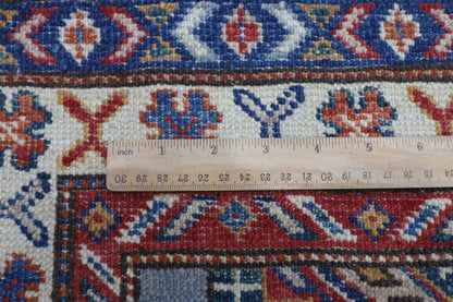 80 x 289 cm | Kazak Blueish Grey Afghan Hand Knotted Runner