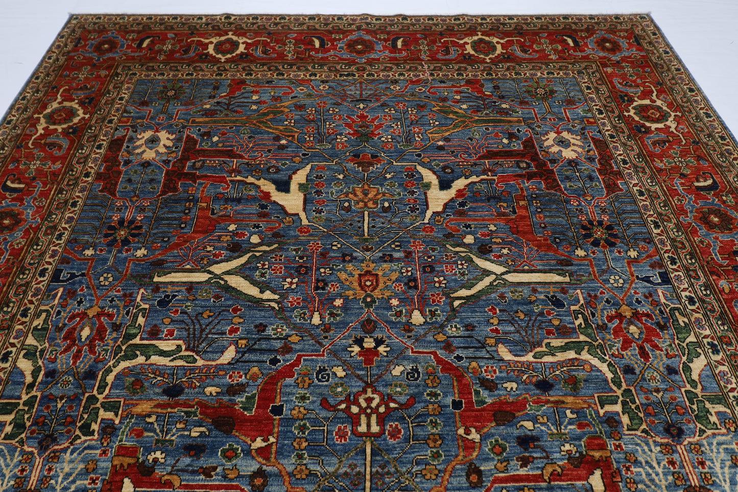 272 x 368 cm | Oriental Floral Blue Afghan Tribal Hand Knotted Wool Carpet