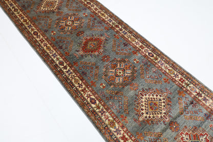 86 x 304 cm | Kazak Blueish Grey Afghan Hand Knotted Runner