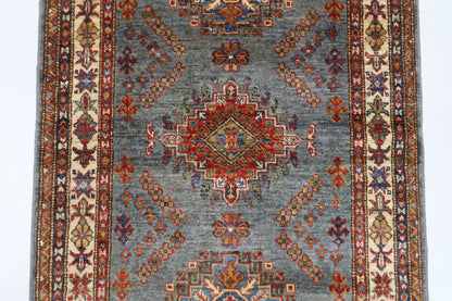 86 x 304 cm | Kazak Blueish Grey Afghan Hand Knotted Runner