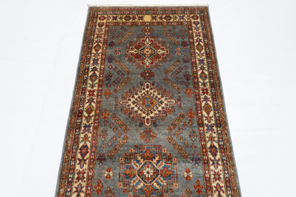 86 x 304 cm | Kazak Blueish Grey Afghan Hand Knotted Runner