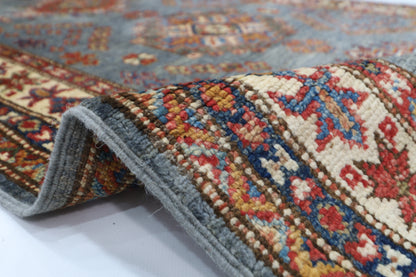 86 x 304 cm | Kazak Blueish Grey Afghan Hand Knotted Runner