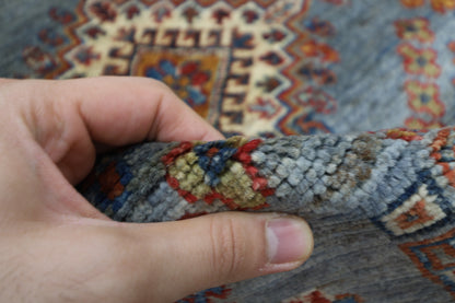 86 x 304 cm | Kazak Blueish Grey Afghan Hand Knotted Runner