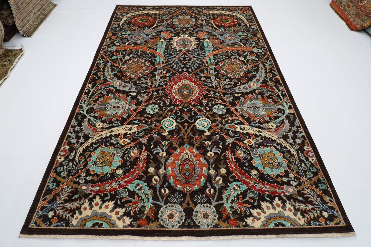 200 x 297 cm | Oriental Floral Brown Afghan Tribal Hand Knotted Wool Carpet