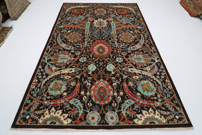 200 x 297 cm | Oriental Floral Brown Afghan Tribal Hand Knotted Wool Carpet