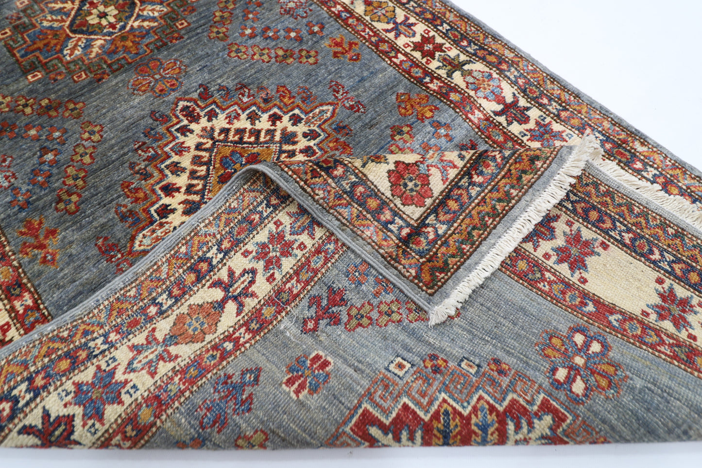 86 x 304 cm | Kazak Blueish Grey Afghan Hand Knotted Runner