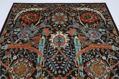 200 x 297 cm | Oriental Floral Brown Afghan Tribal Hand Knotted Wool Carpet