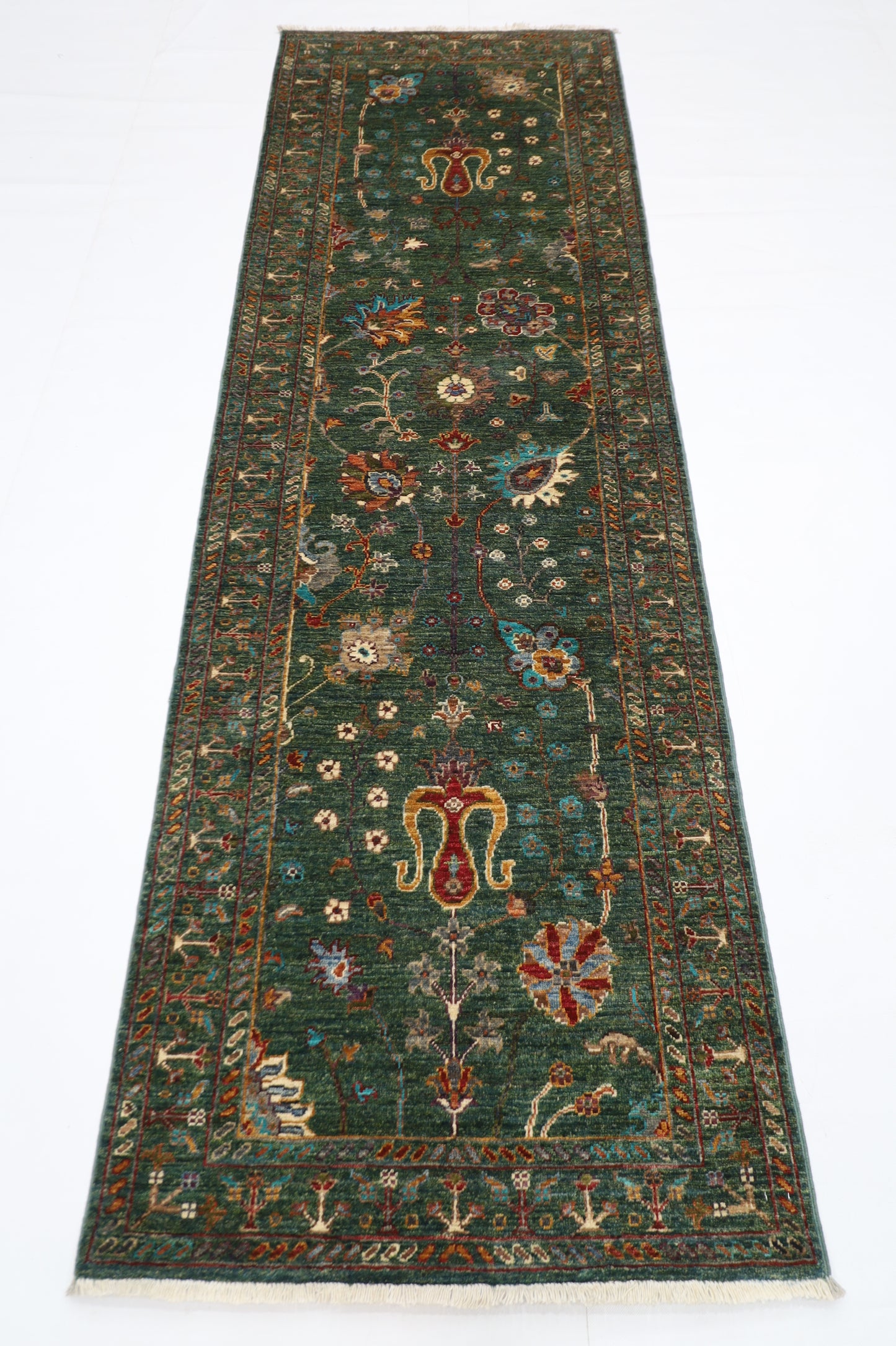 82 x 260 cm | Sultani Green Afghan Hand Knotted Runner