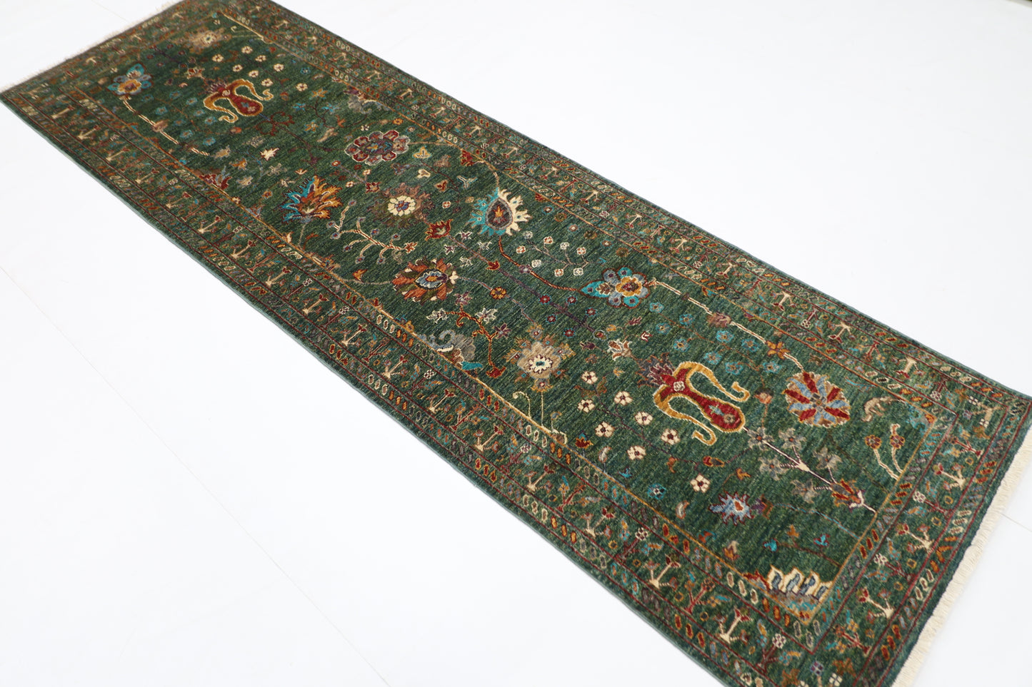 82 x 260 cm | Sultani Green Afghan Hand Knotted Runner