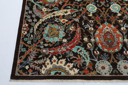 200 x 297 cm | Oriental Floral Brown Afghan Tribal Hand Knotted Wool Carpet